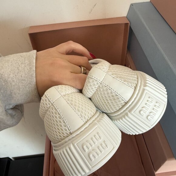 NWT Miu Miu Platform Low-Top Sneakers White Mesh Lace-Up Sz 39 - Picture 7 of 8